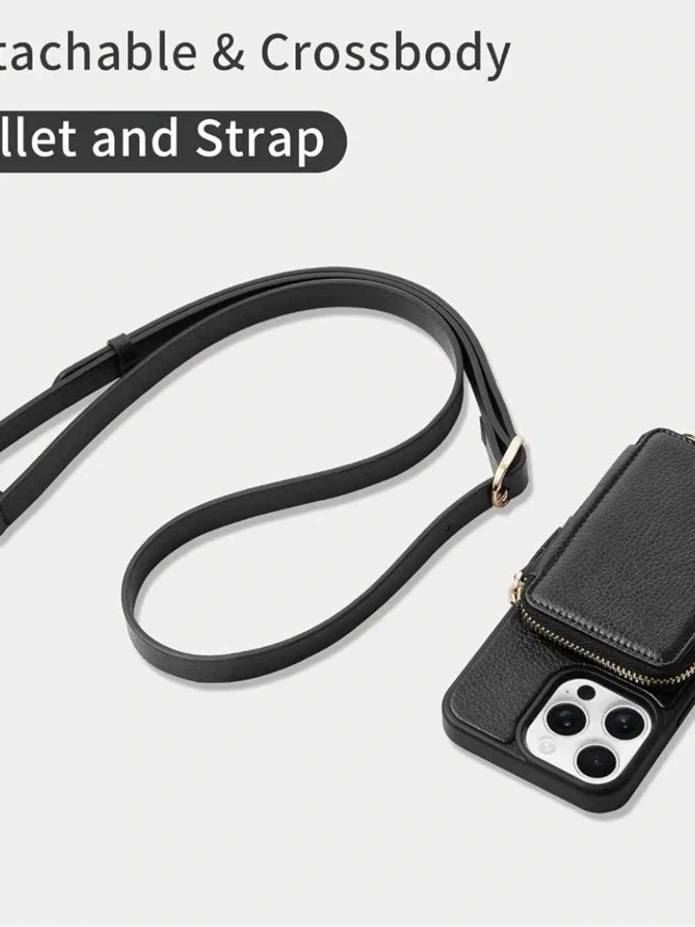 NWOT ZVE Black Crossbody Leather Wallet Phone Case for IPHONE 13PRO MAX